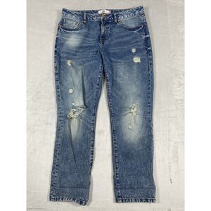 CABI Malibu Women Distressed Straight Leg Jeans Blue Denim‎ Sz 6